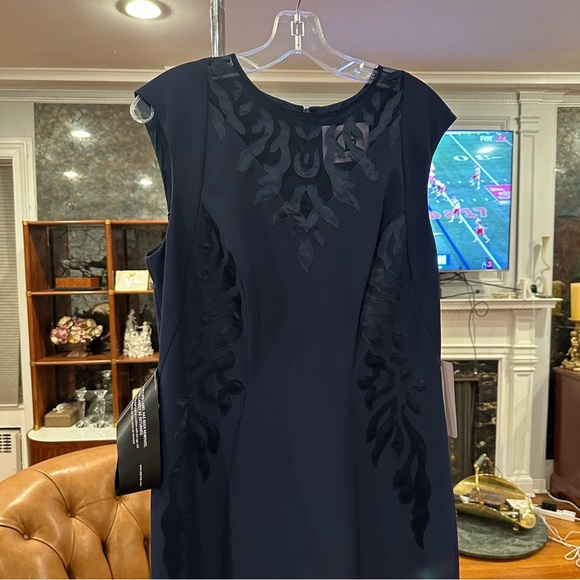 NWT JS Collections Illusion Lace Neck Mermaid Dress NEW Gown Navy Blue - Picture 1 of 13
